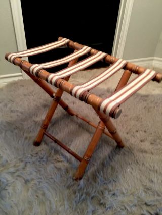 Vintage Bamboo Wood Folding Luggage Rack Suitcase Stand With Straps 14x21x20