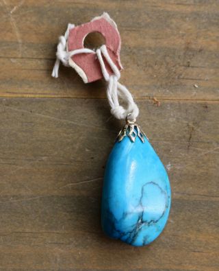 Vintage Blue Veined Natural Turquoise Rock Nugget Charm Pendant For Necklace