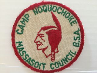 Camp Noquochoke Massasoit Council Green Letters Older Cut Edge Camp Patch - W