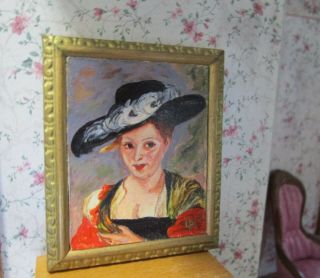 Vintage Painted Art Portrait Miniature Picture For Dollhouse 3  1:12