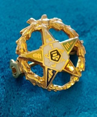 Vintage Masonic Pin Marked 10k Top Order Of Eastern Star Gold Enamel