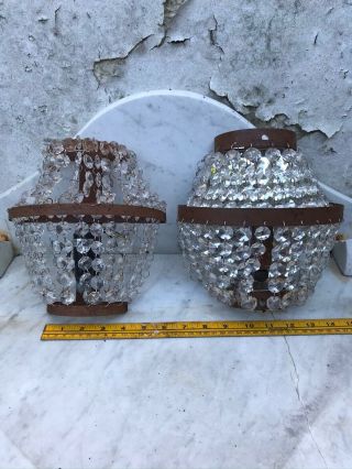 Vintage French Empire Brass And Crystal Wall Lights Project/spares
