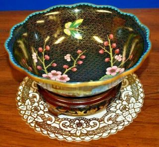 Large Vintage Chinese Cloisonne Bowl W/stand - Asian