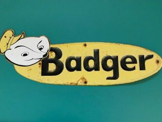 Vintage Badger Embossed Large Metal Advertising Sign Farm Silage Wagon