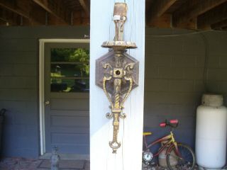 Antique Heavy Brass & Cast Iron Gothic Wall Sconce Medieval Light Fixture
