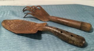 Vintage Rusty Garden Hand Tools Rake/claw,  Spade Shovel/ Trowel Rustic