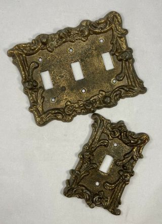 Vintage Brass Colored Cast Iron Switch Plate Covers