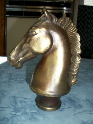 Vintage Heavy Brass? Horse Head Hitching Post Fence Topper 7 " Finial Hole In Top
