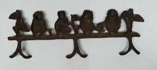 Vintage Brass or Bronze Monkeys Wall Mount with Hooks,  See,  Hear,  Speak No Evil 2