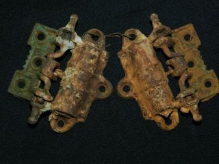 Two Matching Antique Victorian Screen Door Hinges Spring Loaded Brass (?)