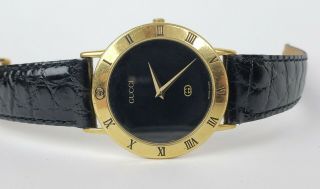 Orig.  Vintage Gucci 3000M 18k Gold Plated Men ' s/Women ' s Watch with Black Dial 2