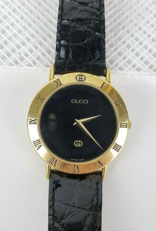 Orig.  Vintage Gucci 3000M 18k Gold Plated Men ' s/Women ' s Watch with Black Dial 3