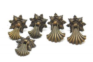 5 Vintage Cast Drawer Pulls Bronze - Wash Antiqued Deco Sea Shell Seashell 2 Sizes