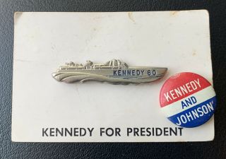 Vintage Jfk John F Kennedy 60 1960 Campaign Pin On Card Pt - 109 Boat Pinback