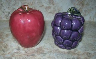 Vintage Enesco Red Apple/purple Grape Salt And Pepper Shakers