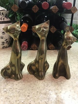 Vintage Leonard Silver Co Solid Brass Siamese Cats Cat Figurine Set Of 3
