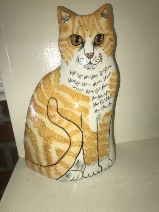 Cats By Nina Lyman Ceramic Cat Flower Vase 11” Gold And White