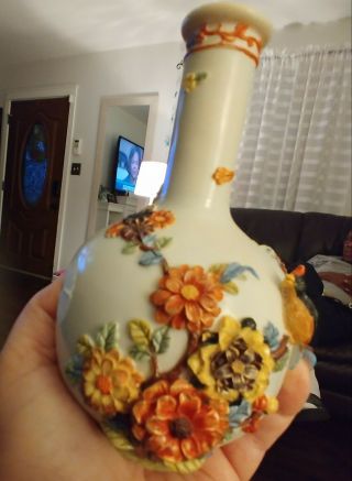 Sahiba Resin Vase.  Decorated In 3d.  Birds And Flowers.  Very Pretty.