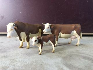 Schleich Fleckvieh Family Bull Cow Calf Figures Brown & White 1995/99