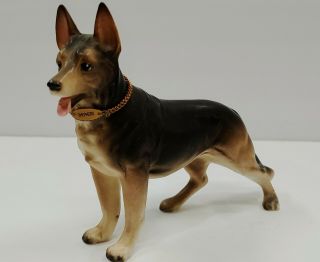 Vintage Porcelain German Shepherd Dog Figurine China Canine Neck Chain Collar