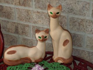 Vintage California Pottery Usa Siamese Cats W/ Emerald Gem Eyes