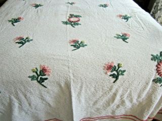 Vintage Retrac Carter Brothers Heavy Chenille Bedspread White Pink Floral Roses