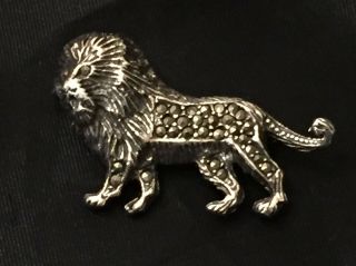 Vtg Sterling Silver Marcasite Leo Lion Sign Astrology Mod Brooch Pin Antique