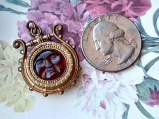 Antique Victorian Glass and Gold tone metal Man In the Moon fob/Pendant 3
