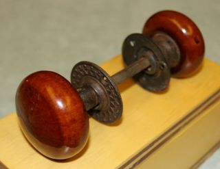 Antique Wood/porcelain Door Knobs With Cover Plates -
