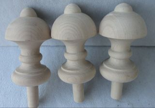 3 Unfinished Solid Maple Mushroom Style Furniture Finials 4 1/2 " High