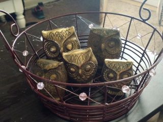 5 Vintage Solid Brass Owl Figurines Paper Weights.  Mid - Century.