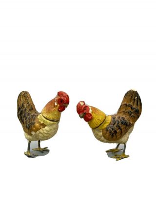 Rare Set Antique Papier Paper Mache Chickens Hens German Candy Figurine Vintage