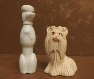 Vintage Avon Glass White Poodle & A Ivory Yorkshire