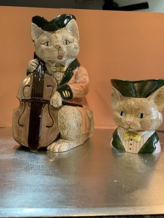 Vintage Fitz & Floyd Cat And The Fiddle Pitcher & Creamer Victorian Dressed