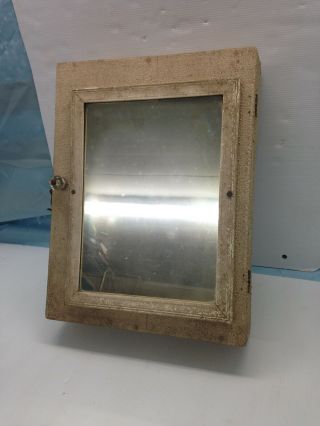 Wood Medicine Wall Cabinet Vintage Mirror 3 Shelves Glass Knob Brass Hinges