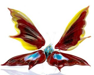 Red Yellow Butterfly Figurine Blown Glass " Murano " Art Animal Insect Sculpture