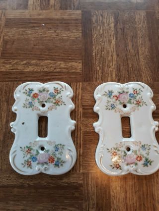 2 Vintage Porcelain Arnart Creations Single Light Switch Plate Covers,  7311