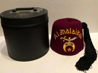 Vintage Shriner Fez Hat Embroidered Al Malaikah W/ Long Tassel 7 1/4