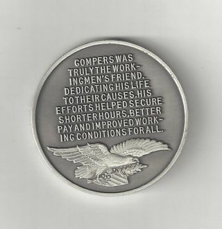 S.  GOMPERS AFL - CIO LABOR UNION STERLING SILVER LONGINES MEDAL COIN A.  F.  L. 2