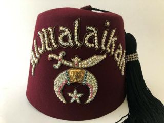 Shriner Masonic Ceremony Fez Hat Jeweled Rhinestones tassel AL MALAIKAH 3