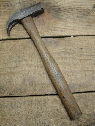 Antique Primitive Claw Hammer With Hand Forged Head & Carved Wood Handle
