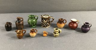 Group 11 Antique Dollhouse Miniature Pottery Table Pitchers Jars Jugs
