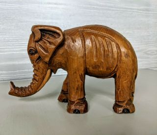 Vintage Solid Wood Hand Carved Elephant Statue Figurine