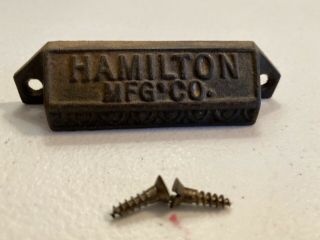 Drawer Pull Handle Hamilton Mfg.  Print Type Vintage Rustic Textured Iron