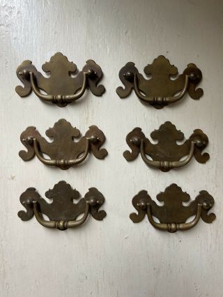 6 Vintage Antique Brass Drawer Cabinet Pull Handle Bat Wing Classic Style Large