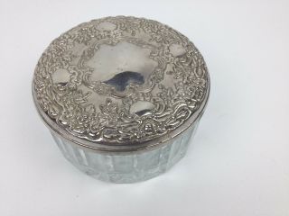 Vintage Silver Plated Round Jewelry Trinket Box Glass