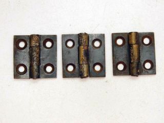 3 Old Tight Pin Heavy Steel Butt Hinges,  Antique,  Cupboard Size 1 1/2 " X 1 1/2 "