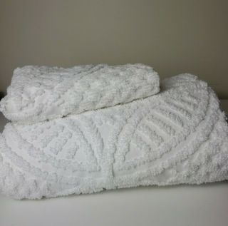 Vtg Ralph Lauren Chenille White Farmhouse Boho Twin Bedspread Blanket,  Sham