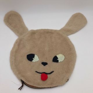 Vintage Bunny Head Face Zipper Bag Purse - Fuzzy And Felt - 12 " Diameter Face
