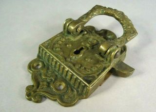 Ornate Antique 1897 Solid Brass Ice Box Door Latch Handle Escutcheon,